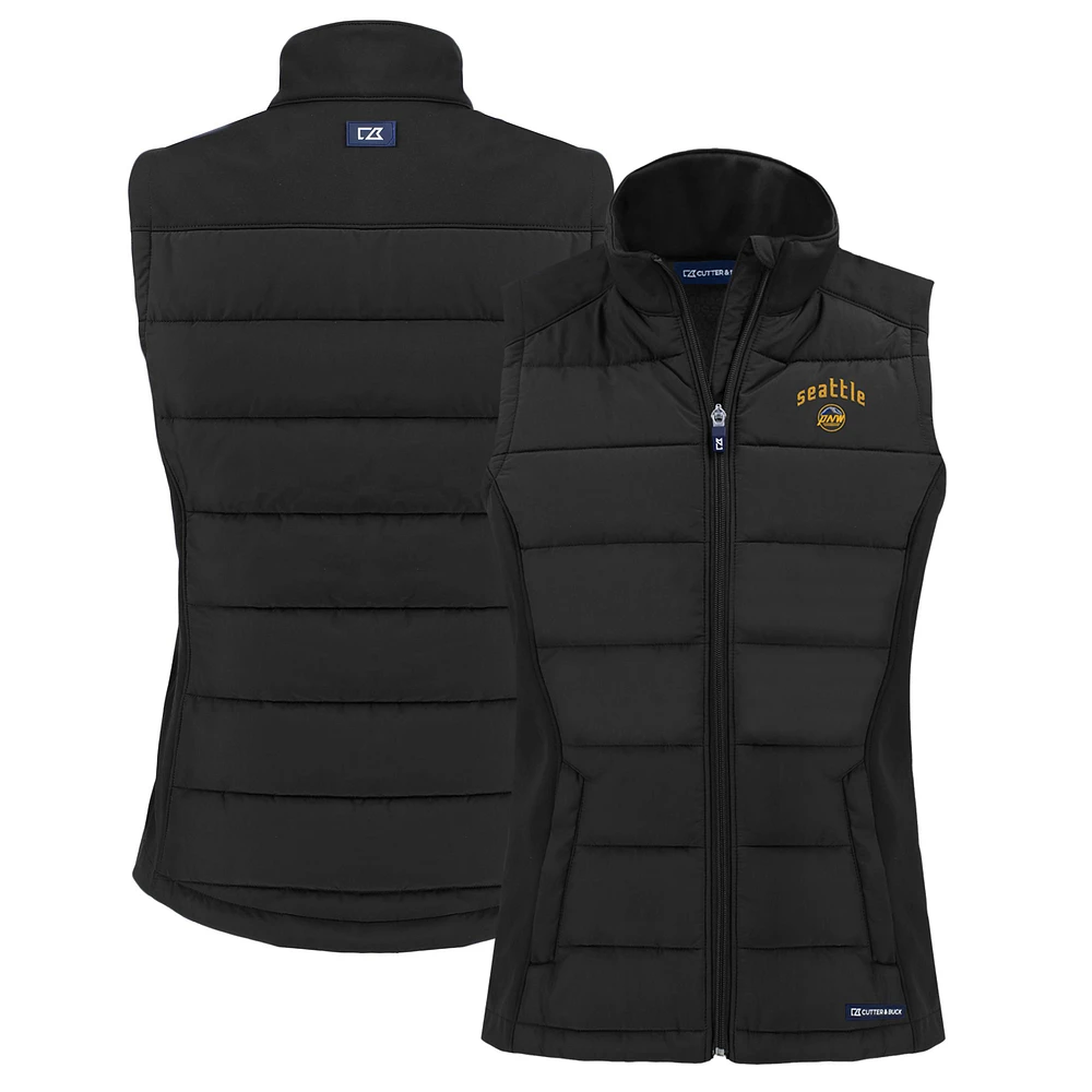Women's Cutter & Buck Black Seattle Mariners City Connect Evoke Hybrid Eco Softshell Recycled Full-Zip Vest