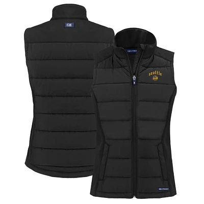 Women's Cutter & Buck Black Seattle Mariners City Connect Evoke Hybrid Eco Softshell Recycled Full-Zip Vest