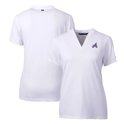 Women's Cutter & Buck White Atlanta Braves City Connect DryTec Forge Stretch V-Neck Blade Top