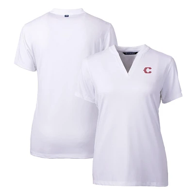 Women's Cutter & Buck White Cincinnati Reds City Connect DryTec Forge Stretch V-Neck Blade Top