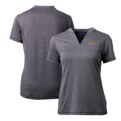 Women's Cutter & Buck Heather Charcoal Pittsburgh Pirates City Connect DryTec Forge Stretch V-Neck Blade Top