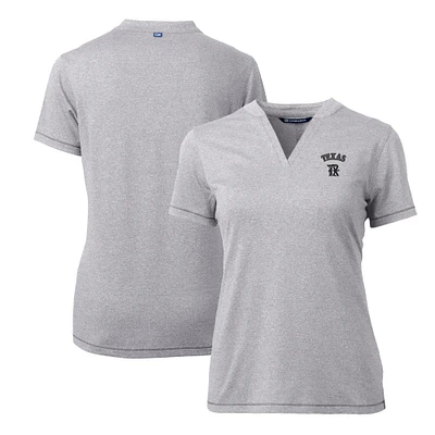 Women's Cutter & Buck Heather Gray Texas Rangers City Connect DryTec Forge Stretch V-Neck Blade Top
