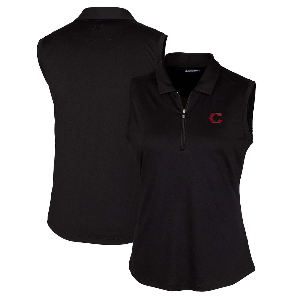 Women's Cutter & Buck Black Cincinnati Reds City Connect Forge Stretch Sleeveless Polo