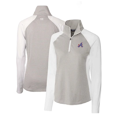 Women's Cutter & Buck White/Gray Atlanta Braves City Connect DryTec Forge Tonal Stripe Stretch Half-Zip Top