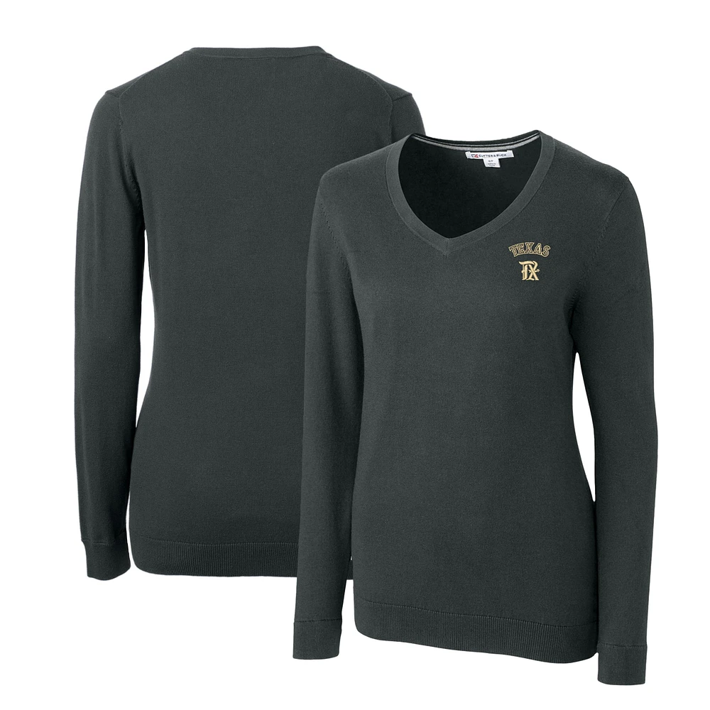 Women's Cutter & Buck Heather Charcoal Texas Rangers City Connect Lakemont Tri-Blend V-Neck Pullover Sweater