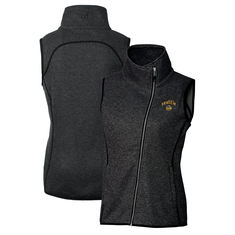 Women's Cutter & Buck Heather Charcoal Seattle Mariners City Connect Mainsail Sweater-Knit Full-Zip Asymmetrical Vest