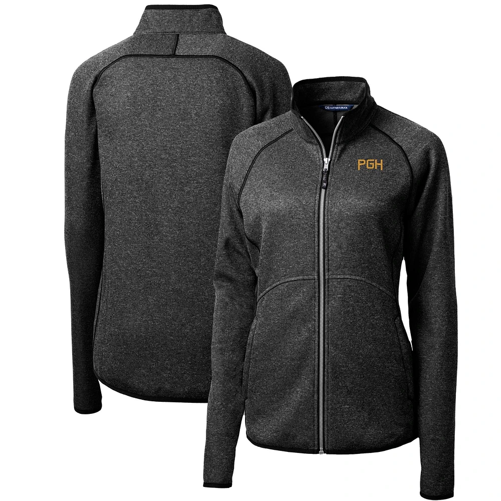 Women's Cutter & Buck Heather Charcoal Pittsburgh Pirates City Connect Mainsail Sweater-Knit Full-Zip Jacket