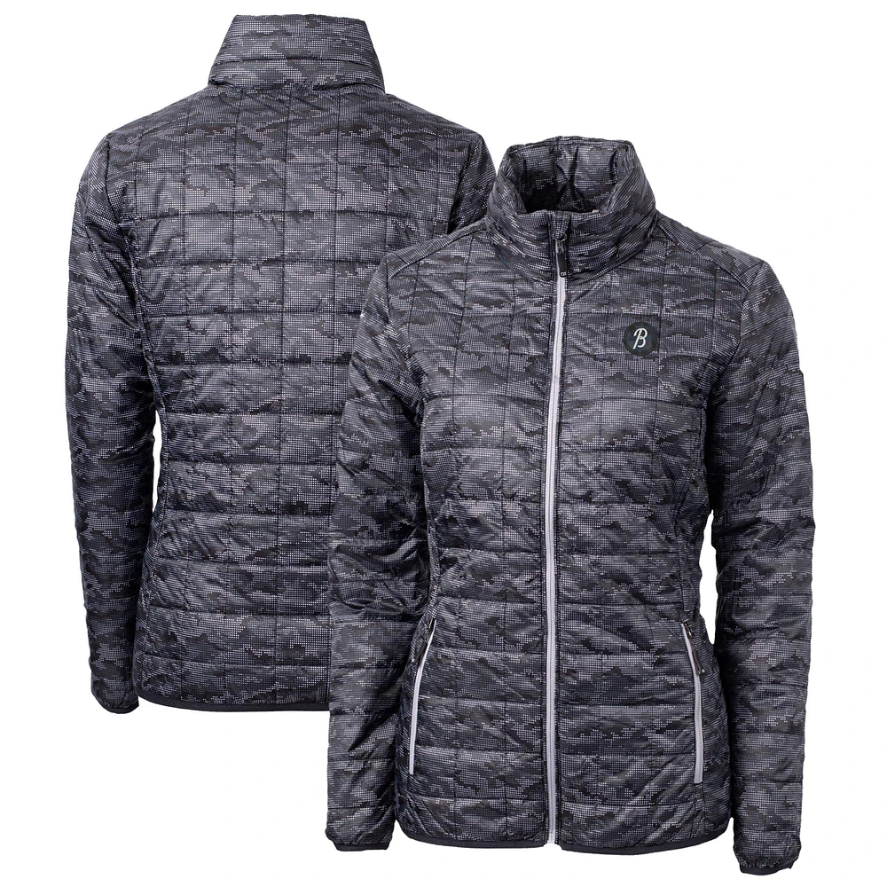 Women's Cutter & Buck Black Baltimore Orioles City Connect Rainier PrimaLoft Eco Insulated Full-Zip Camo Puffer Jacket