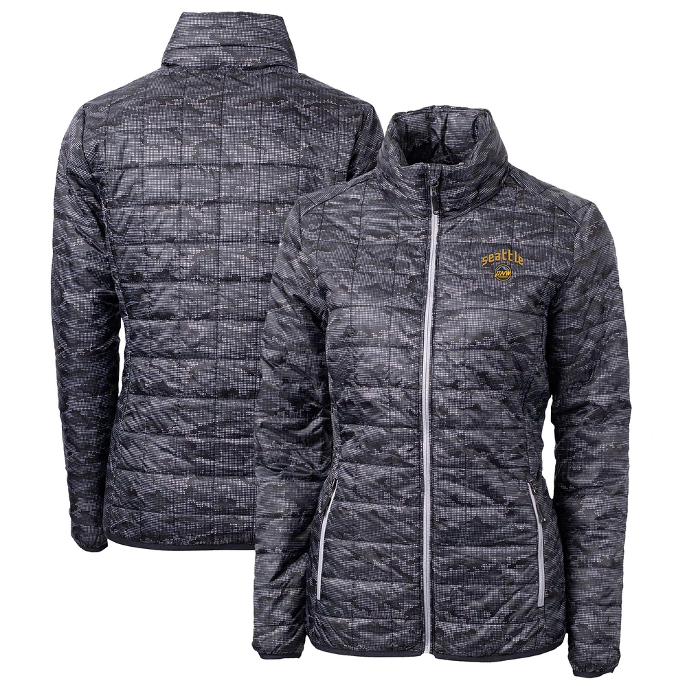 Women's Cutter & Buck Black Seattle Mariners City Connect Rainier PrimaLoft Eco Insulated Full-Zip Camo Puffer Jacket