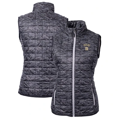Women's Cutter & Buck Black Texas Rangers City Connect Rainier PrimaLoft Eco Insulated Full-Zip Printed Puffer Vest