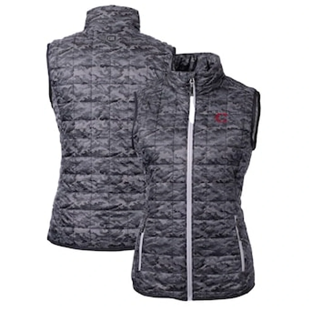 Women's Cutter & Buck Black Cincinnati Reds City Connect Rainier PrimaLoft Eco Insulated Full-Zip Printed Puffer Vest