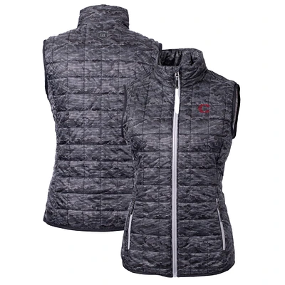 Women's Cutter & Buck Black Cincinnati Reds City Connect Rainier PrimaLoft Eco Insulated Full-Zip Printed Puffer Vest