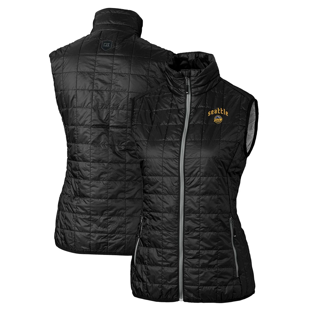 Women's Cutter & Buck Black Seattle Mariners City Connect Rainier PrimaLoft Eco Insulated Full-Zip Puffer Vest