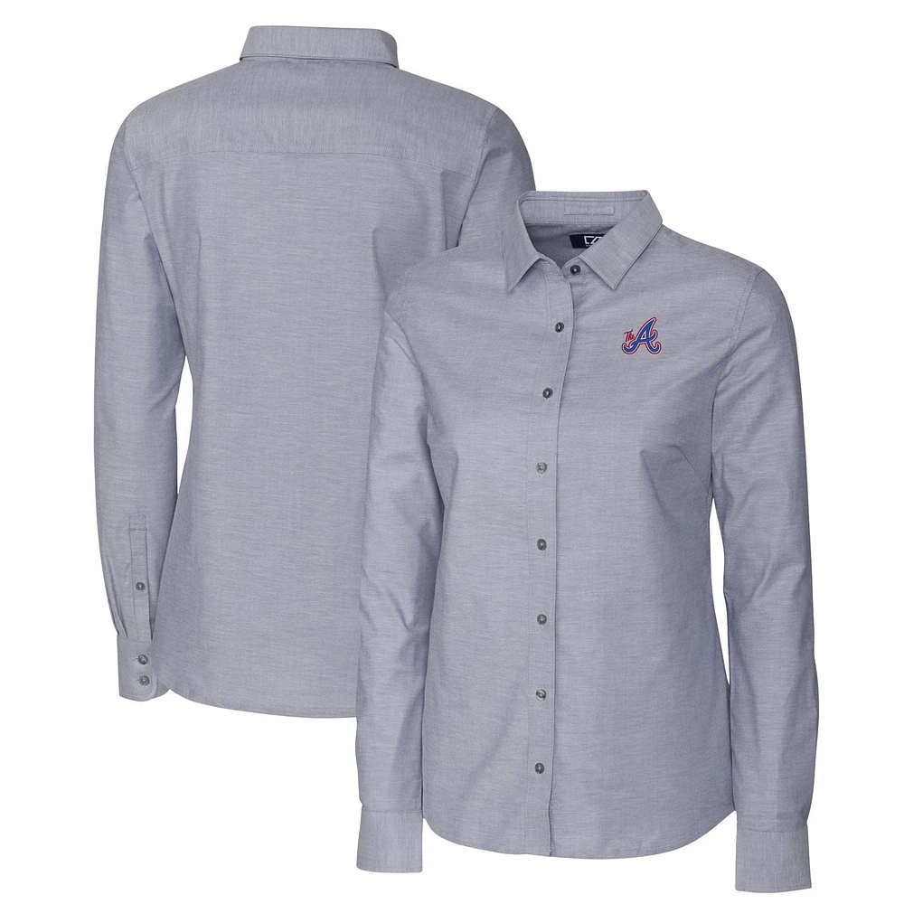 Women's Cutter & Buck Charcoal Atlanta Braves City Connect Stretch Oxford Long Sleeve Button-Up Dress Shirt