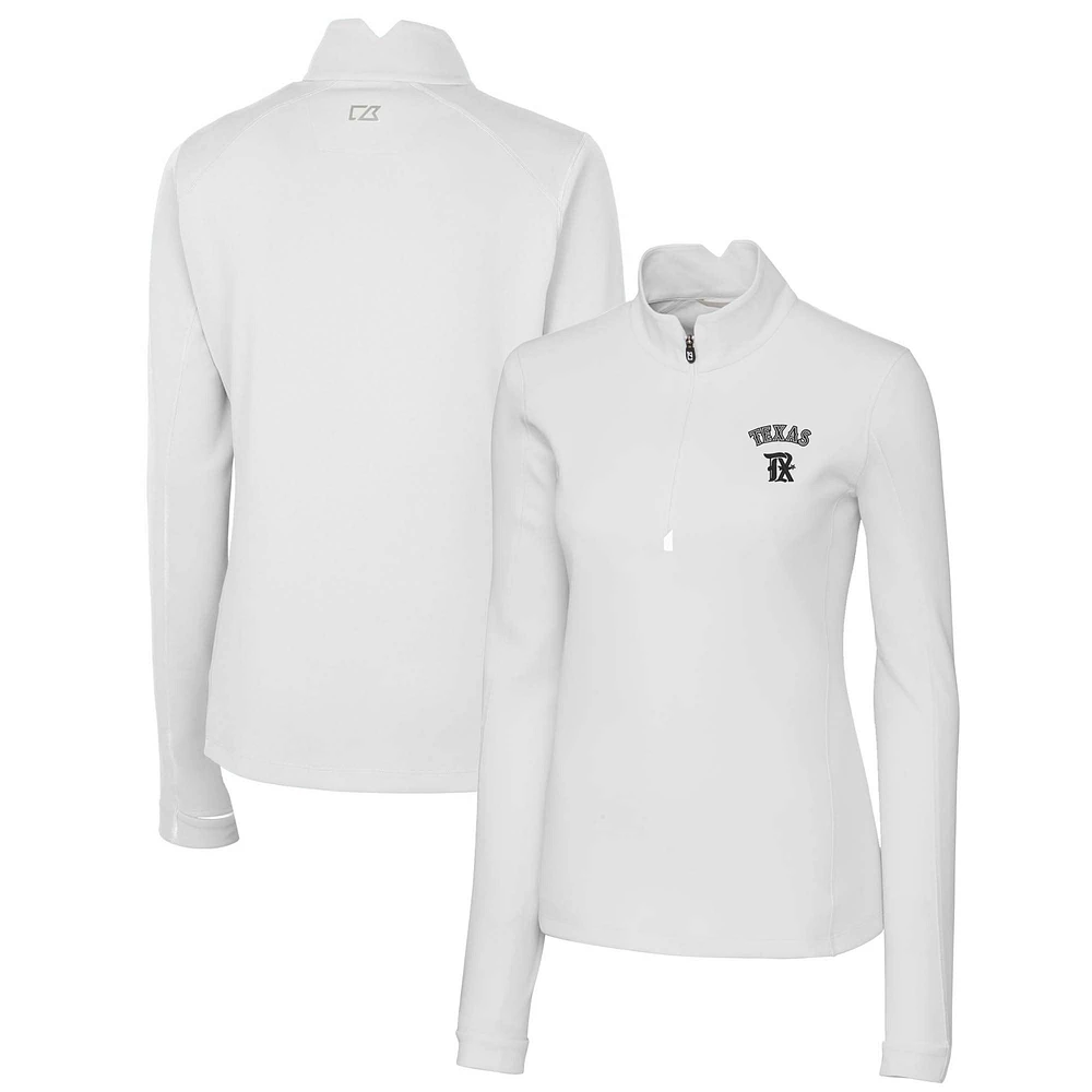 Women's Cutter & Buck White Texas Rangers City Connect Traverse Stretch Quarter-Zip Pullover Top
