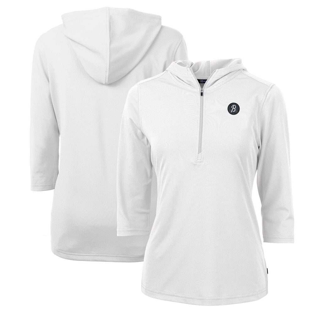 Women's Cutter & Buck White Baltimore Orioles City Connect Virtue Eco Pique Half-Zip 3/4 Sleeve Pullover Hoodie