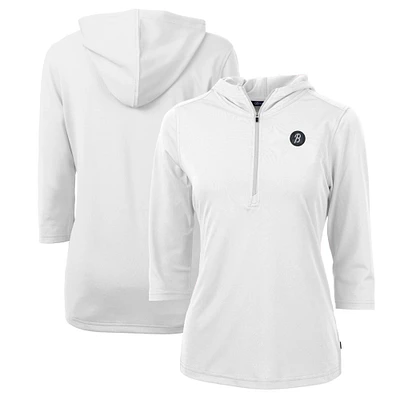 Women's Cutter & Buck White Baltimore Orioles City Connect Virtue Eco Pique Half-Zip 3/4 Sleeve Pullover Hoodie