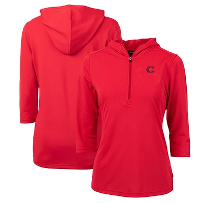 Women's Cutter & Buck Cincinnati Reds City Connect Virtue Eco Pique Half-Zip 3/4 Sleeve Pullover Hoodie