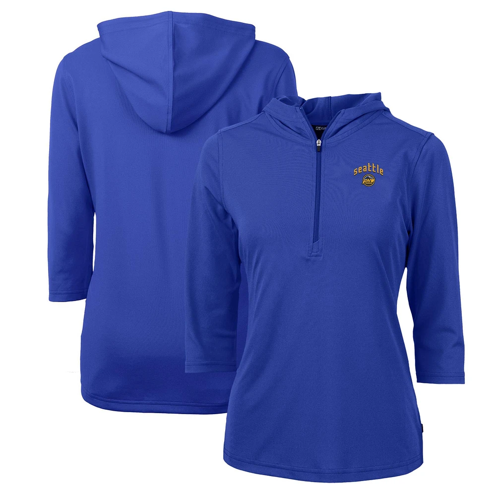 Women's Cutter & Buck Blue Seattle Mariners City Connect Virtue Eco Pique Half-Zip 3/4 Sleeve Pullover Hoodie