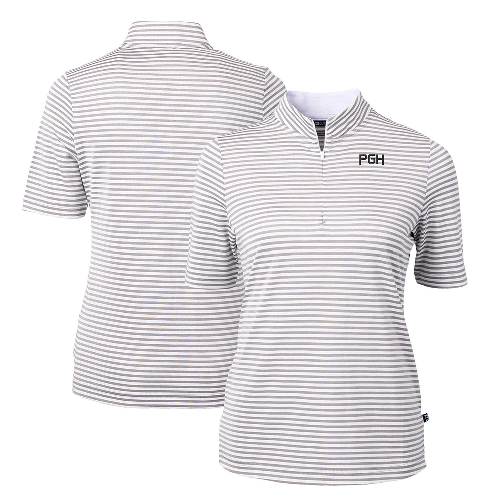 Women's Cutter & Buck Gray Pittsburgh Pirates City Connect Virtue Eco Pique Stripe Recycled Polo