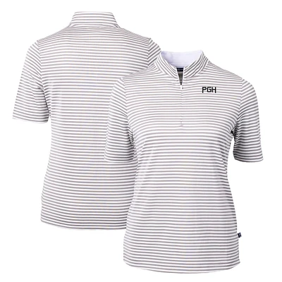 Women's Cutter & Buck Gray Pittsburgh Pirates City Connect Virtue Eco Pique Stripe Recycled Polo