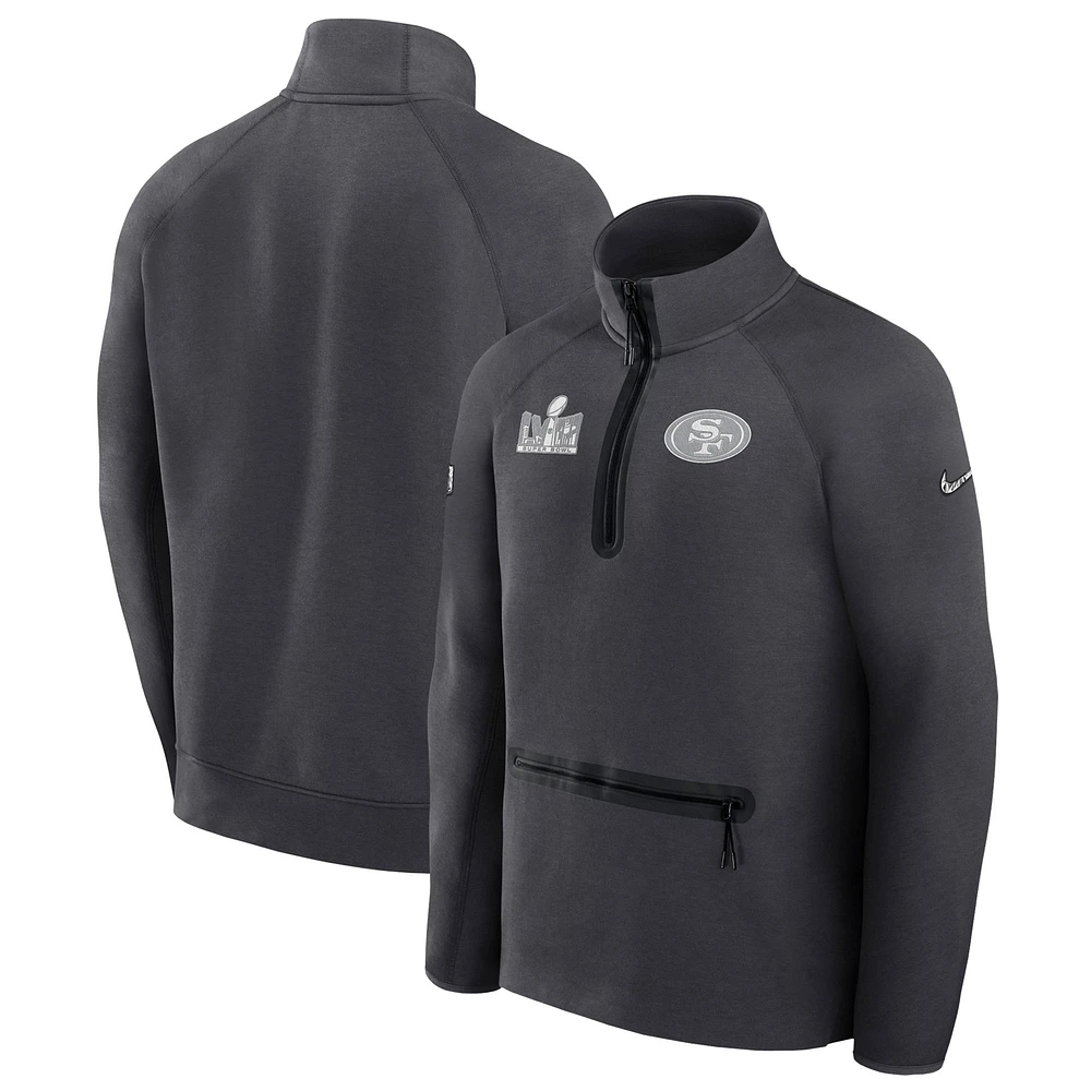 Men's Nike Anthracite San Francisco 49ers Super Bowl LVIII Opening Night Tech Fleece Half-Zip Pullover Top