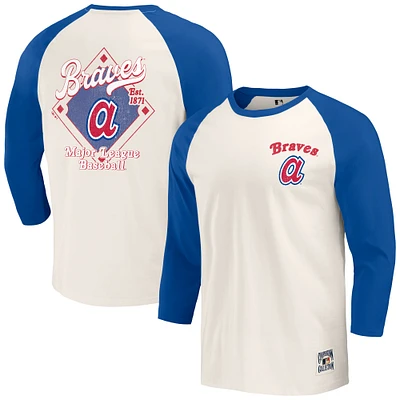 Men's Darius Rucker Collection by Fanatics Royal/White Atlanta Braves Cooperstown Collection Raglan 3/4-Sleeve T-Shirt