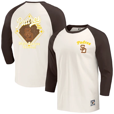Men's Darius Rucker Collection by Fanatics Brown/White San Diego Padres Cooperstown Collection Raglan 3/4-Sleeve T-Shirt
