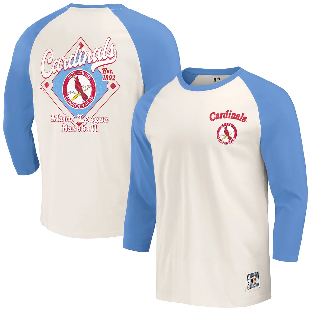 Men's Darius Rucker Collection by Fanatics Light Blue/White St. Louis Cardinals Cooperstown Raglan 3/4-Sleeve T-Shirt