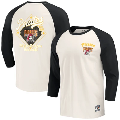 Men's Darius Rucker Collection by Fanatics Black/White Pittsburgh Pirates Cooperstown Collection Raglan 3/4-Sleeve T-Shirt