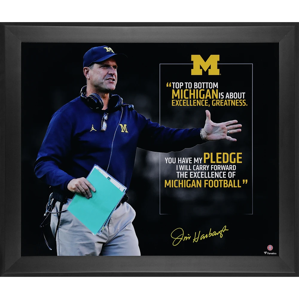 Jim Harbaugh Michigan Wolverines Autographed Framed 20" x 24" Quote Photograph