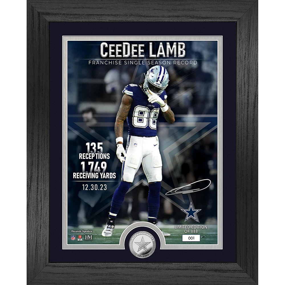 Highland Mint CeeDee Lamb Dallas Cowboys Receiving Yards Record 13" x 16" Silver Coin Photo Mint