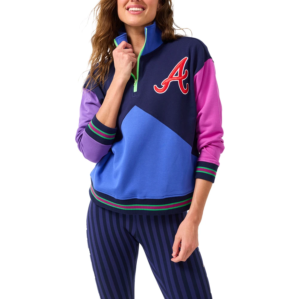 Women's Terez Navy/ Atlanta Braves Classic Colorblock Quarter-Zip Sweatshirt