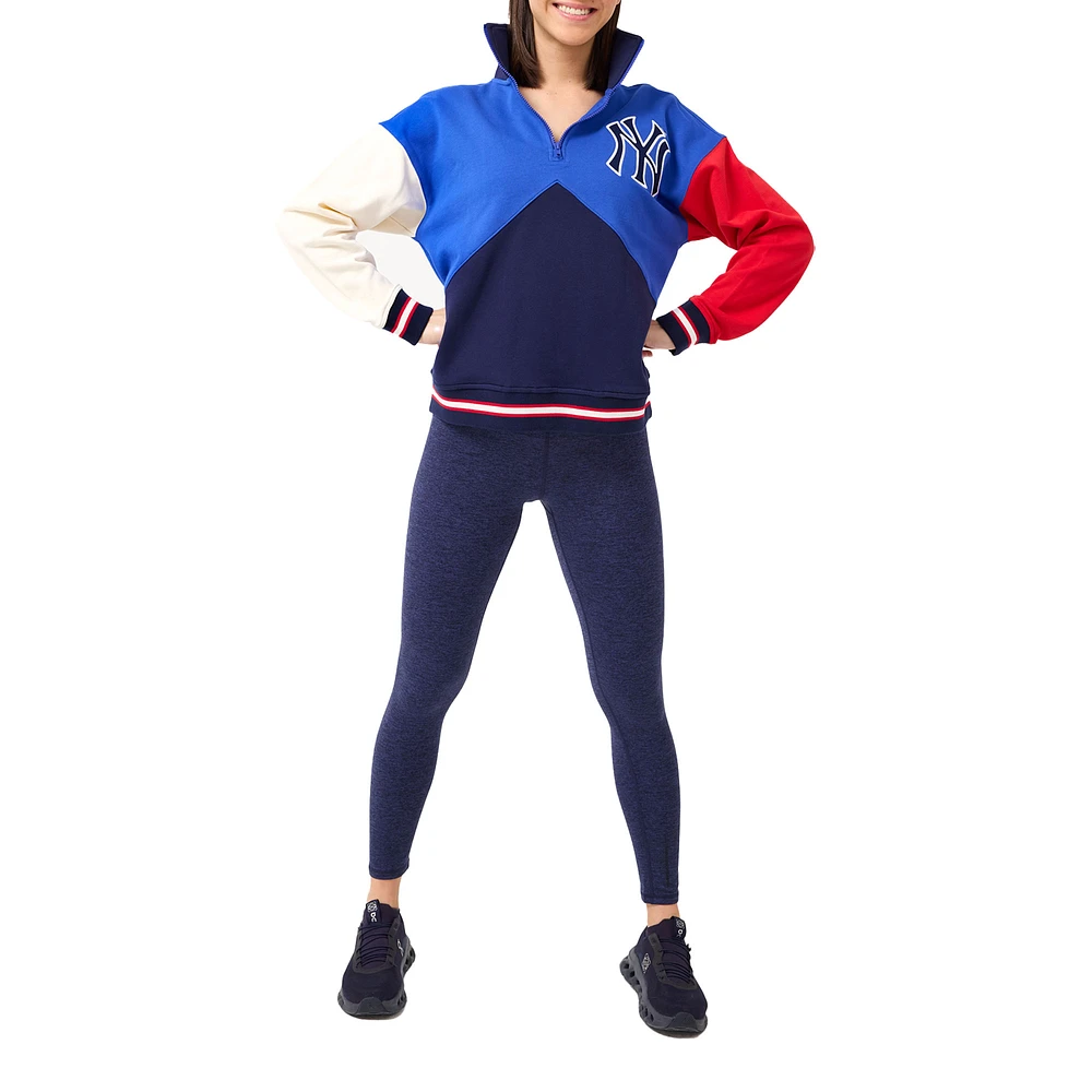 Women's Terez Blue/Navy New York Yankees Classic Colorblock Quarter-Zip Sweatshirt