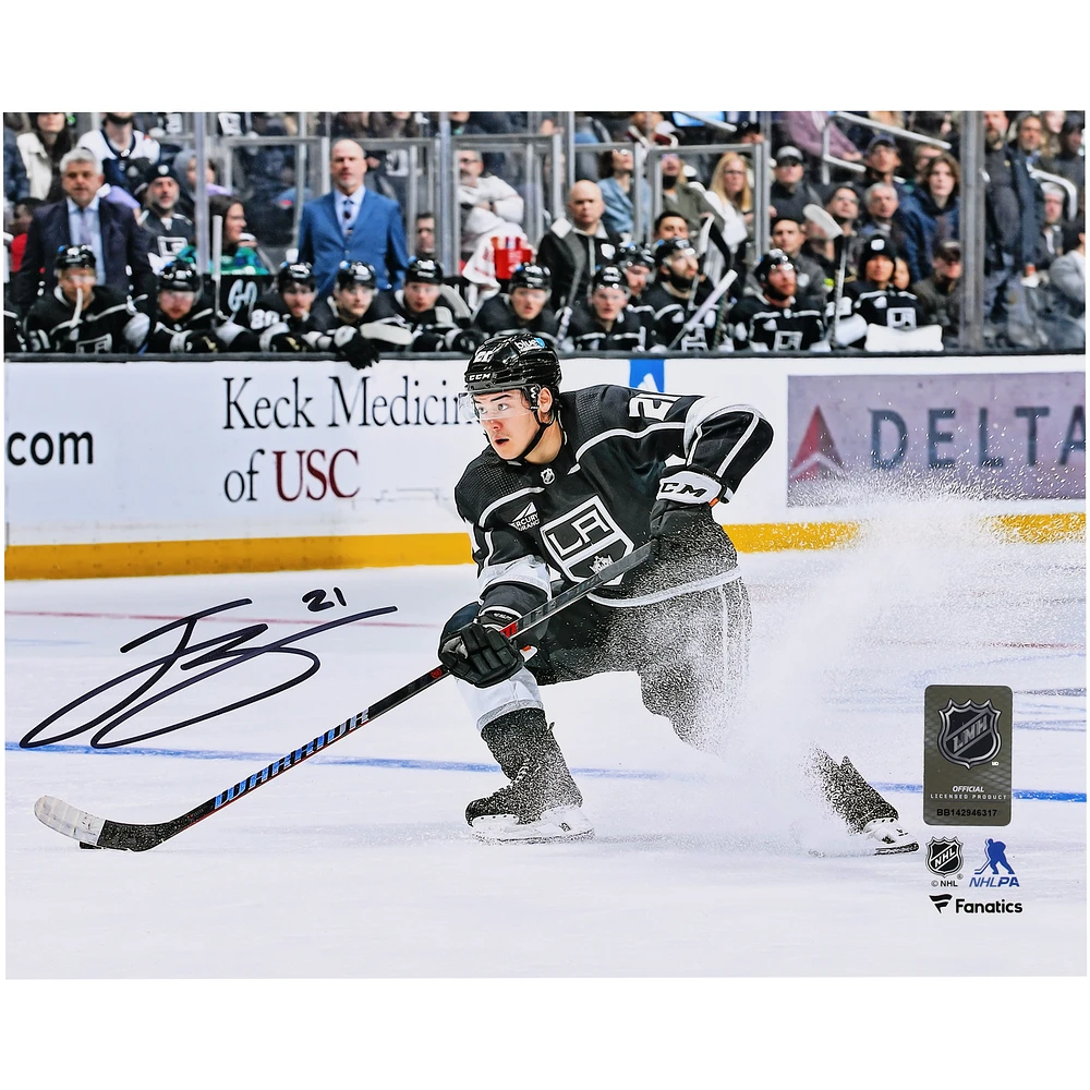 Jordan Spence Los Angeles Kings Autographed 8" x 10" Black Jersey Stopping Photograph
