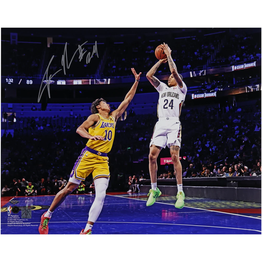 Jordan Hawkins New Orleans Pelicans Autographed 16" x 20" Shooting vs. Lakers Photograph