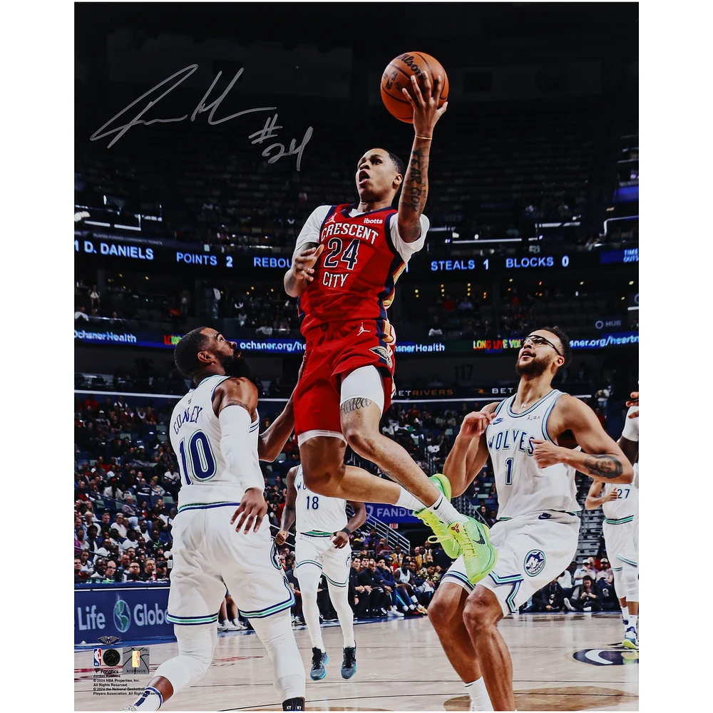 Jordan Hawkins New Orleans Pelicans Autographed 16" x 20" Layup vs. Pistons Photograph