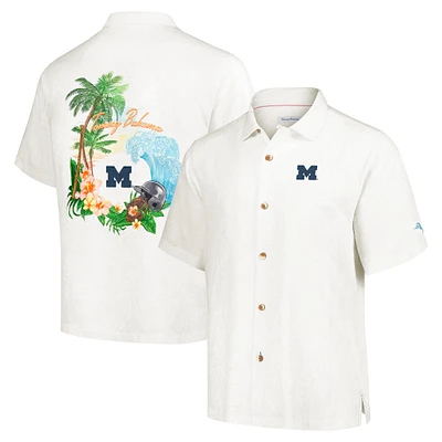 Men's Tommy Bahama Cream Michigan Wolverines Castaway Game Camp Button-Up Shirt
