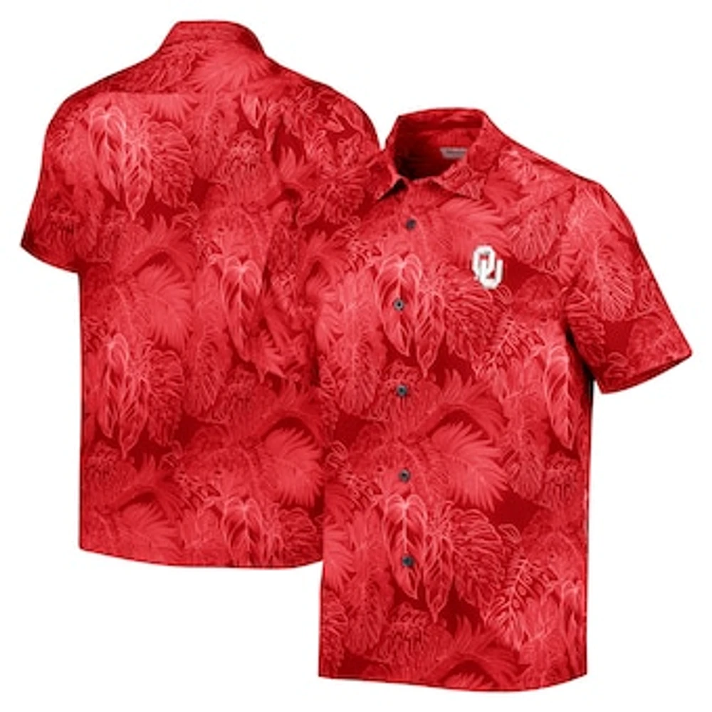 Men's Tommy Bahama Crimson Oklahoma Sooners Coast Luminescent Fronds IslandZone Button-Up Camp Shirt