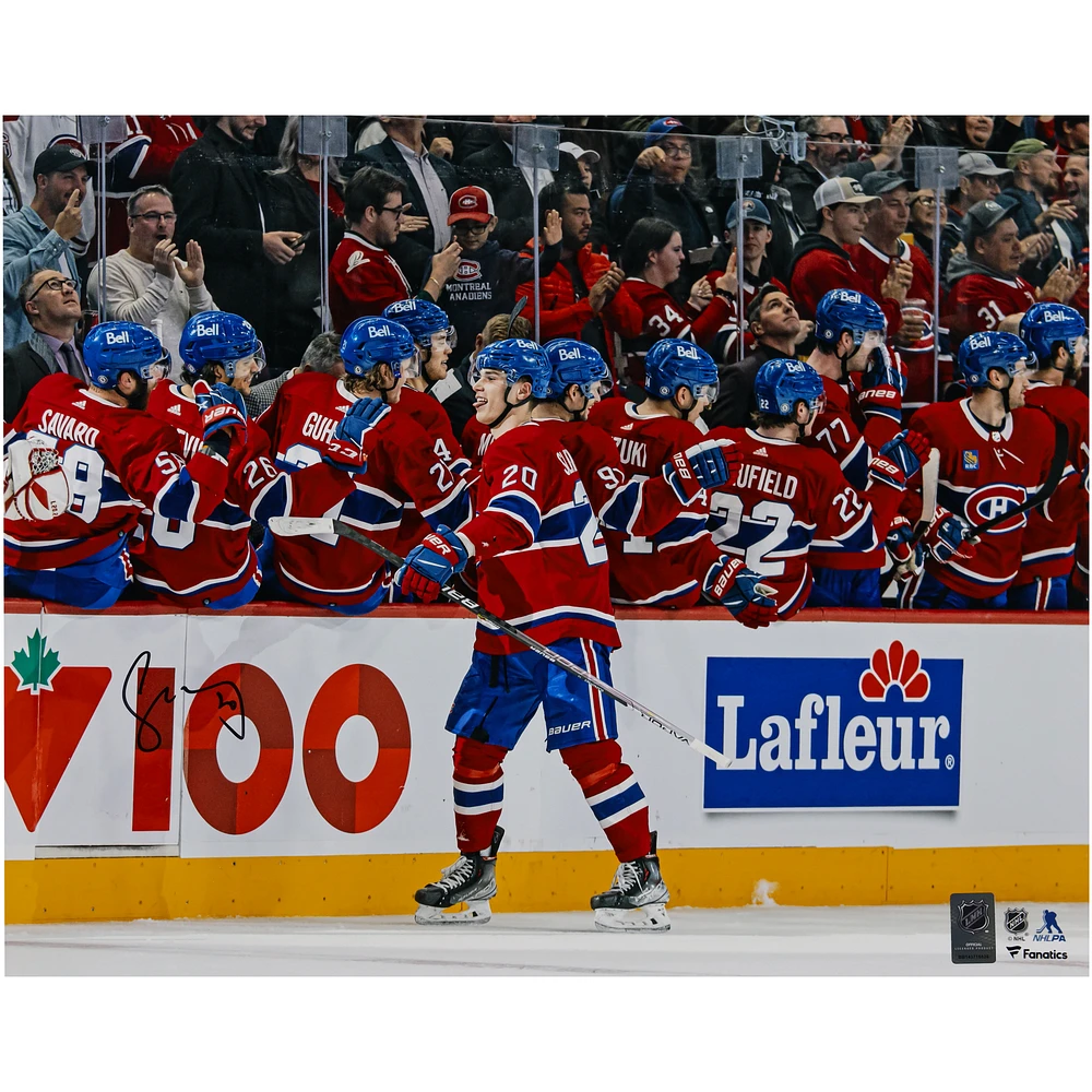 Juraj Slafkovsky Montreal Canadiens Autographed 16" x 20" Red Jersey Celebrating Photograph