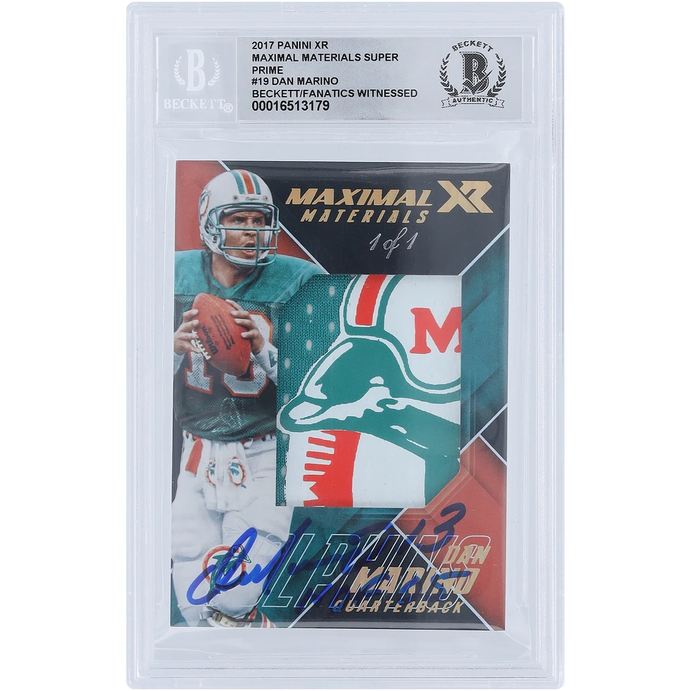 Dan Marino Miami Dolphins Autographed 2017 Panini XR Maximal Materials Super Prime Relic #MM-DM #1/1 Beckett Fanatics Witnessed Authenticated 10 Card with "HOF 05" Inscription