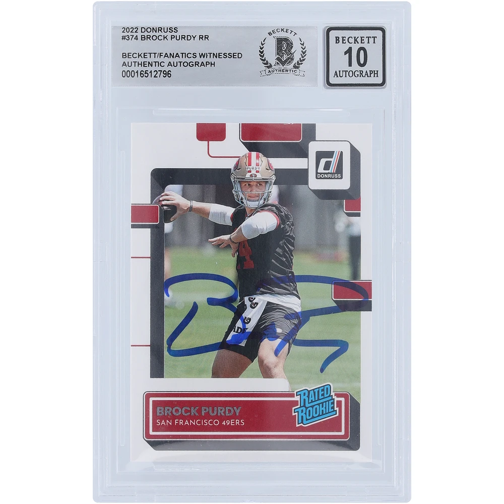 Brock Purdy San Francisco 49ers Autographed 2022 Panini Donruss Rated Rookie #374 Beckett Fanatics Witnessed Authenticated 10 Rookie Card