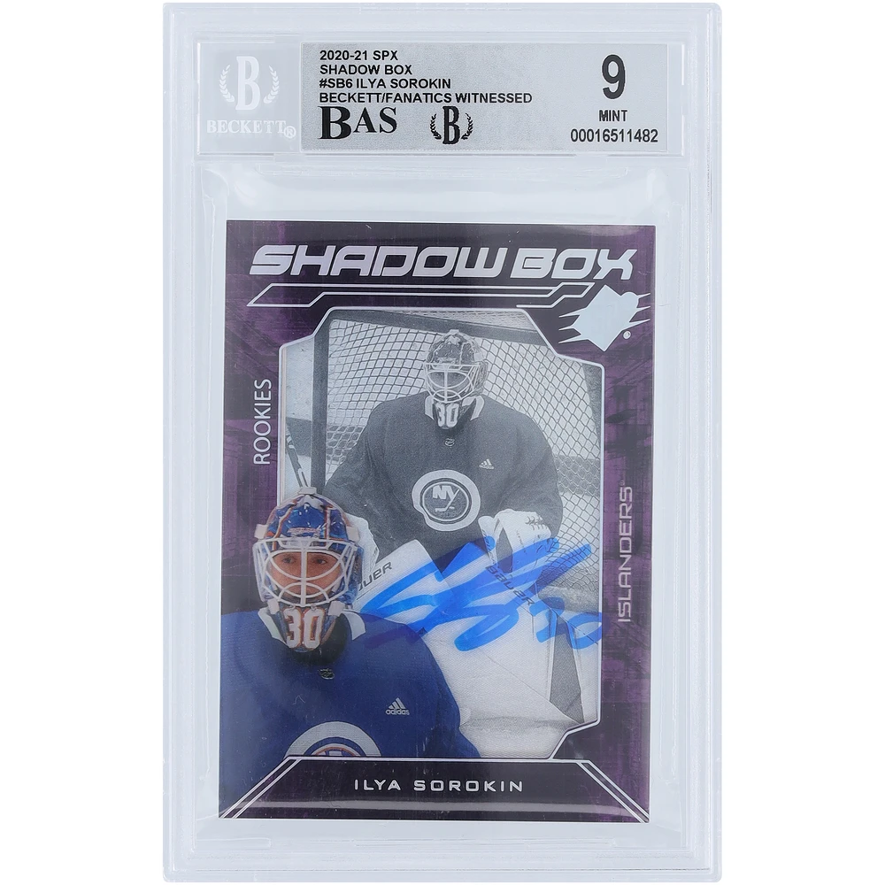 Ilya Sorokin New York Islanders Autographed 2020-21 Upper Deck SPX Shadow Box #SB-6 Beckett Fanatics Witnessed Authenticated 9/10 Rookie Card
