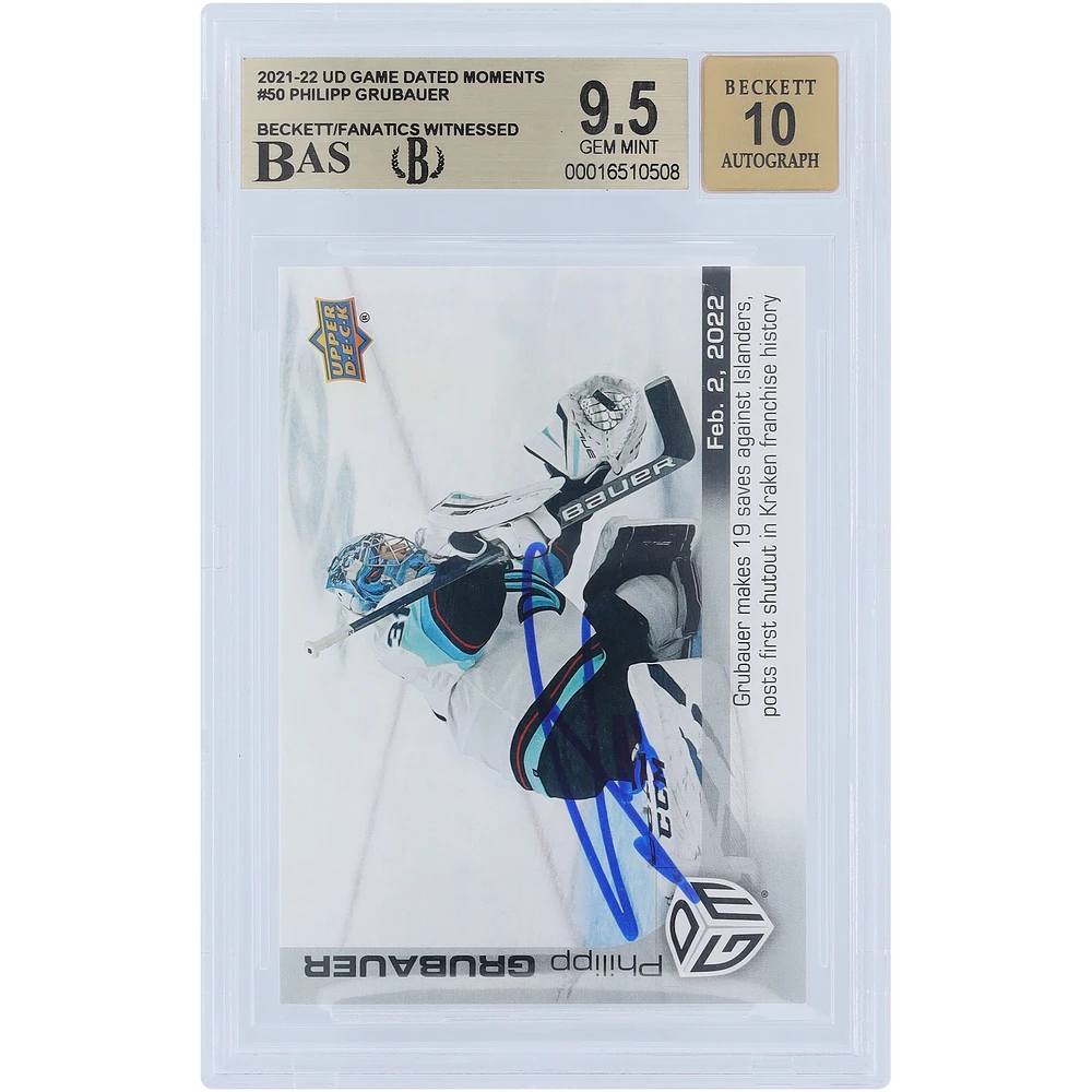 Philipp Grubauer Seattle Kraken Autographed 2021-22 Upper Deck Game Dated Moments #50 #/499 Beckett Fanatics Witnessed Authenticated /10 Card