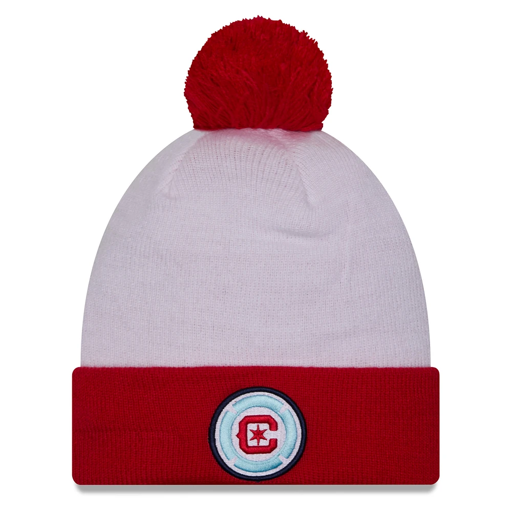 Men's New Era White Chicago Fire Jersey Hook Cuff Knit Hat with Pom