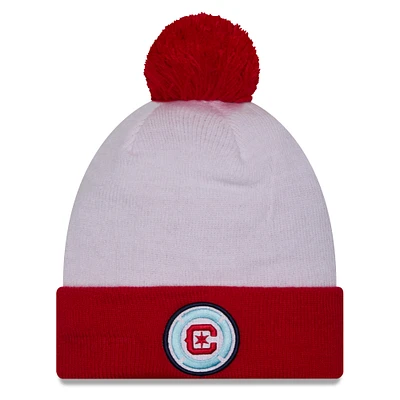 Men's New Era White Chicago Fire Jersey Hook Cuff Knit Hat with Pom