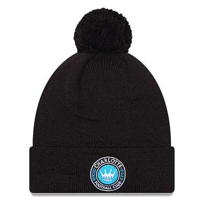 Men's New Era Black Charlotte FC Jersey Hook Cuff Knit Hat with Pom