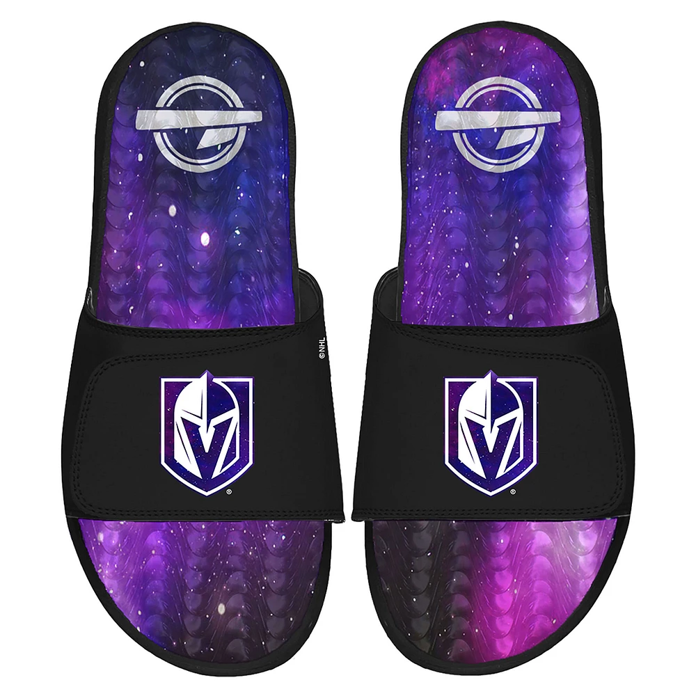 Men's ISlide Black Vegas Golden Knights Galaxy Gel Slide Sandals