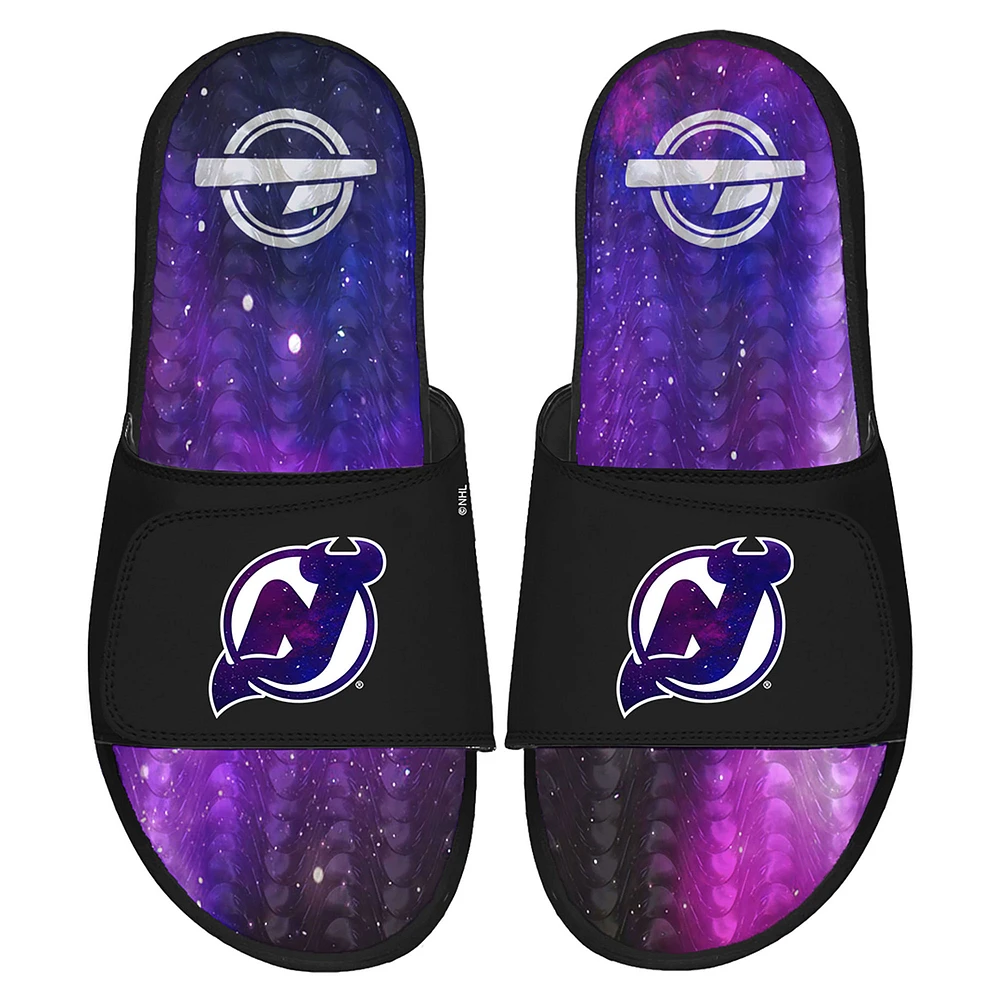 Men's ISlide Black New Jersey Devils Galaxy Gel Slide Sandals