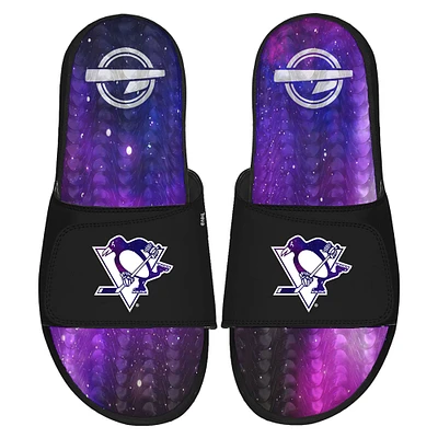 Men's ISlide Black Pittsburgh Penguins Galaxy Gel Slide Sandals